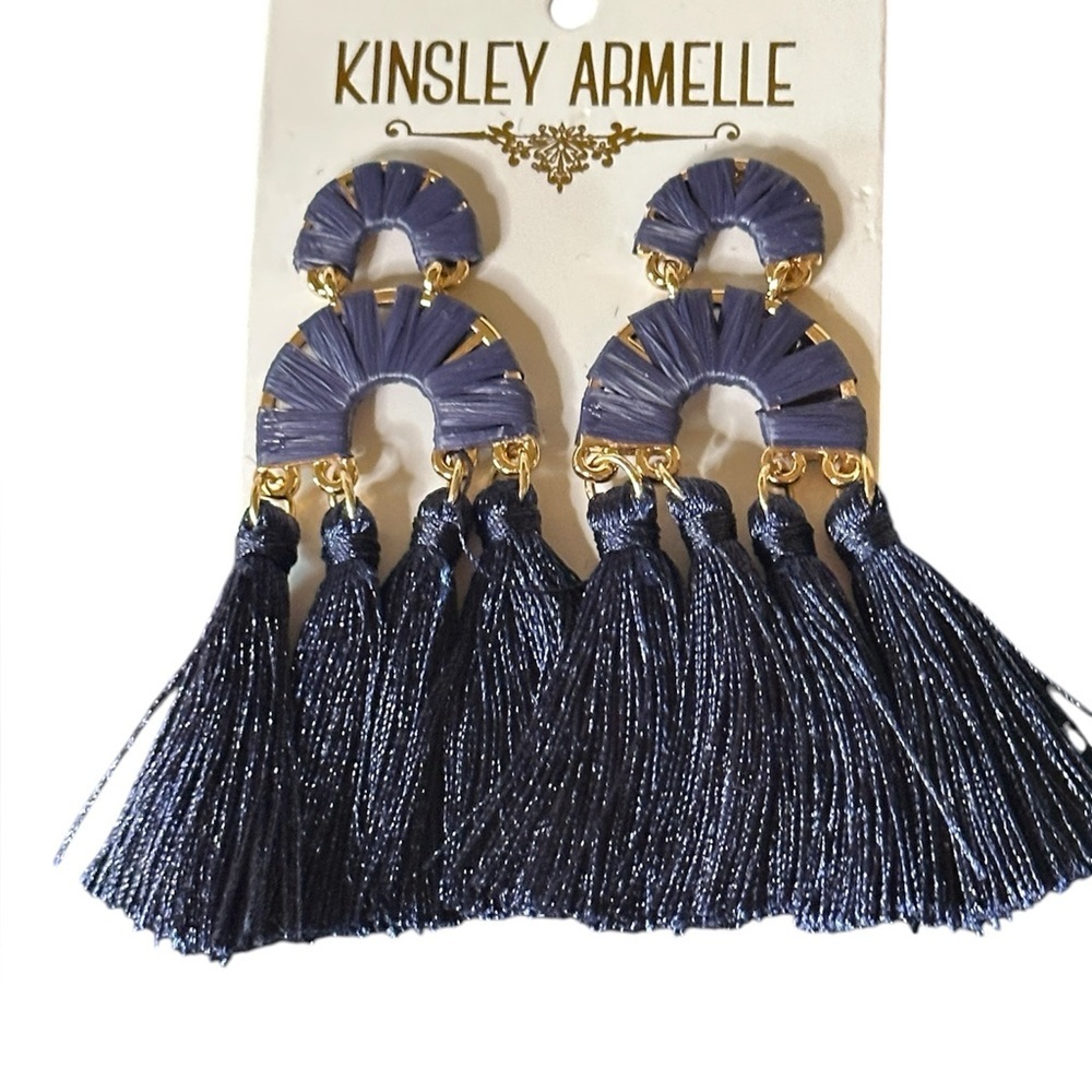 NIP Kinsley Armelle Pavola Navy Tassel Earrings. Retail $50.00